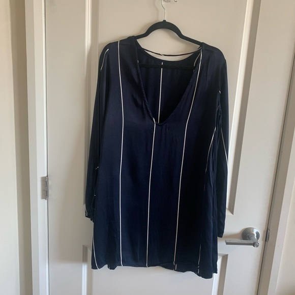 Faithfull the Brand Blue Striped Mini Dress Slip Satin V-back Size 4 - Picture 5 of 14